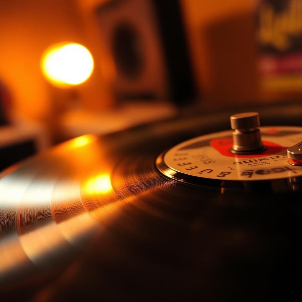 Vinyl record player spinning a Latin salsa record
